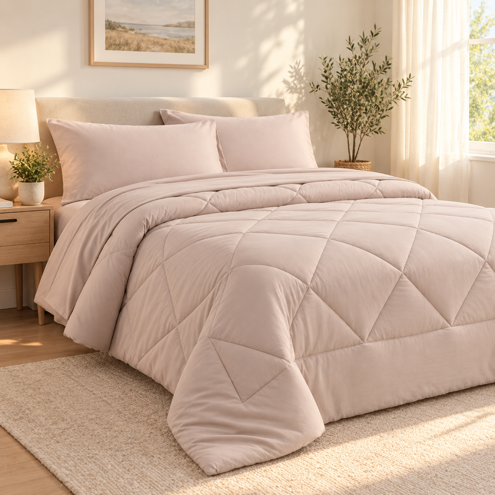 Microfiber Comforter Set with Sheets, Blush Taupe — scene